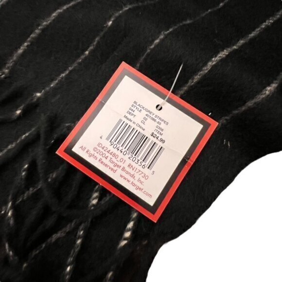 Striped Winter Scarf Cashmere Soft Feel Black Grey Fringe Men Women NWT GIFT - Picture 3 of 9